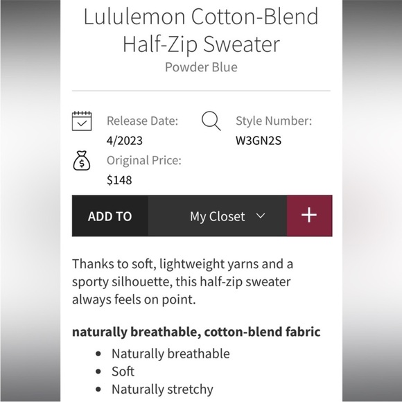 Lululemon Cotton Blend Half Zip Sweater in Powder Blue - Picture 6 of 9